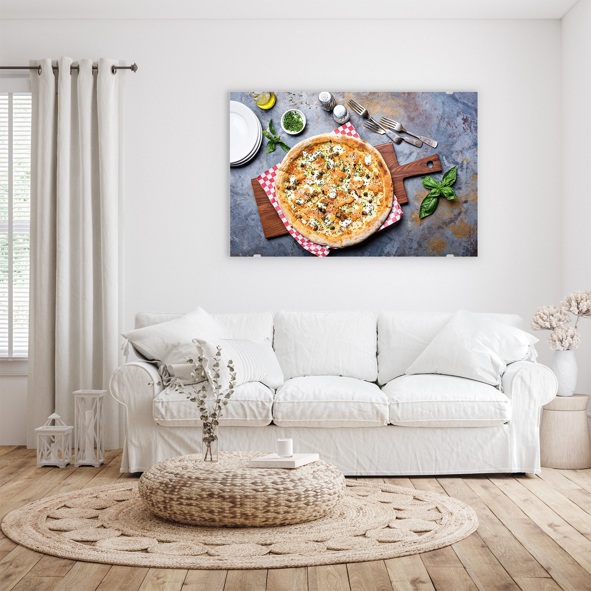 Wandbild - Pizza auf Holzbrett