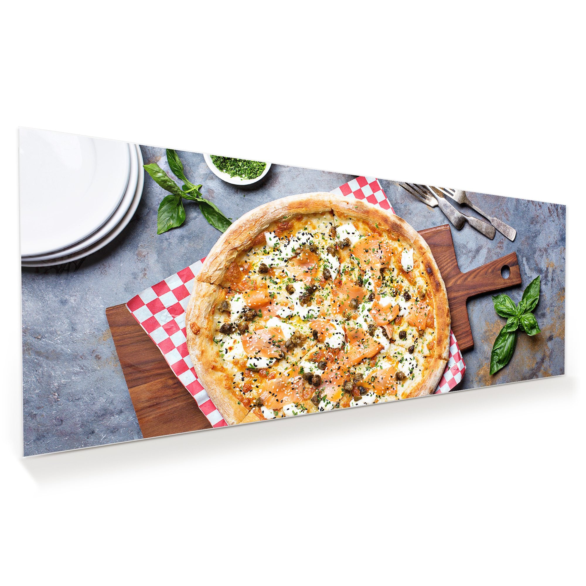 Wandbild - Pizza auf Holzbrett