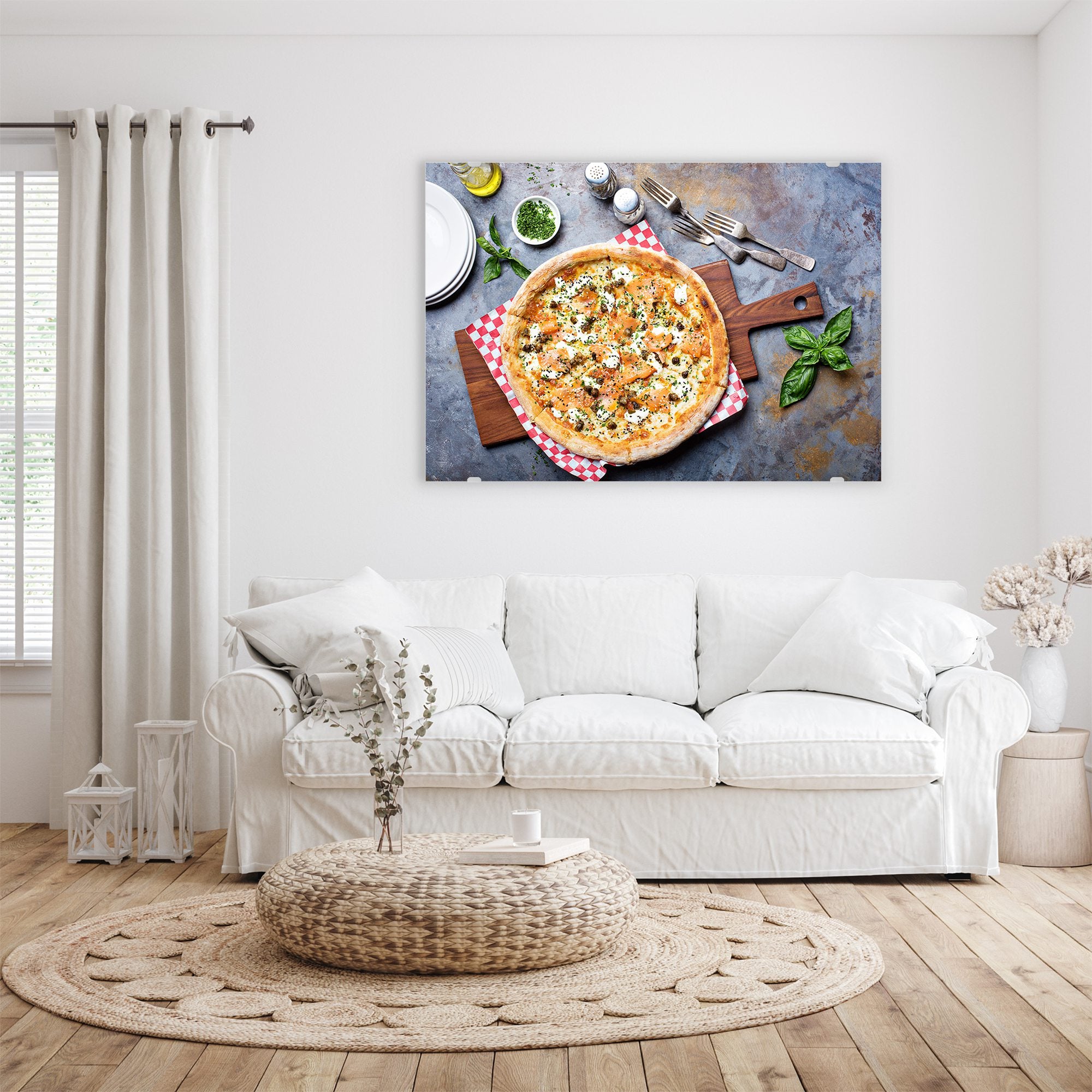 Wandbild - Pizza auf Holzbrett