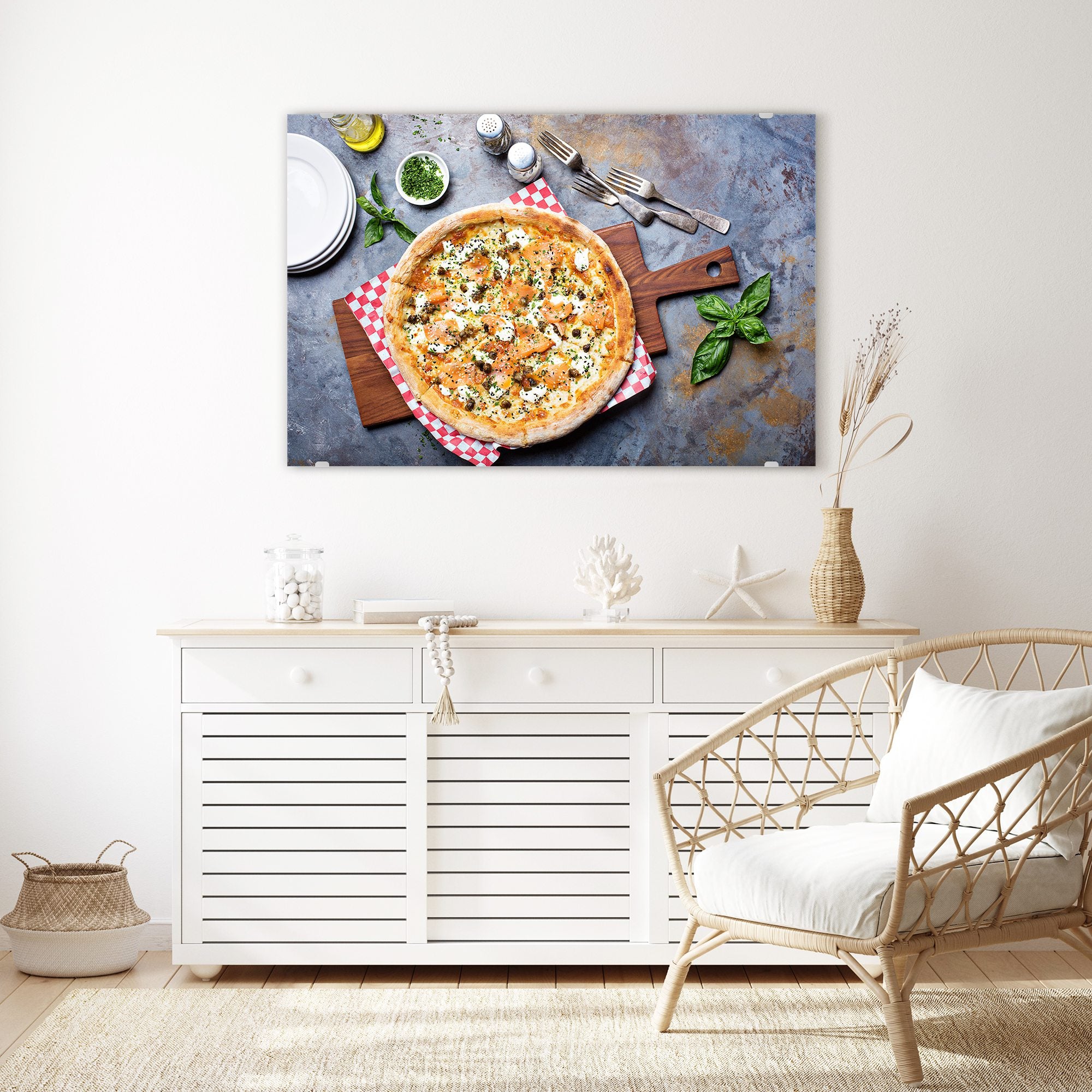 Wandbild - Pizza auf Holzbrett
