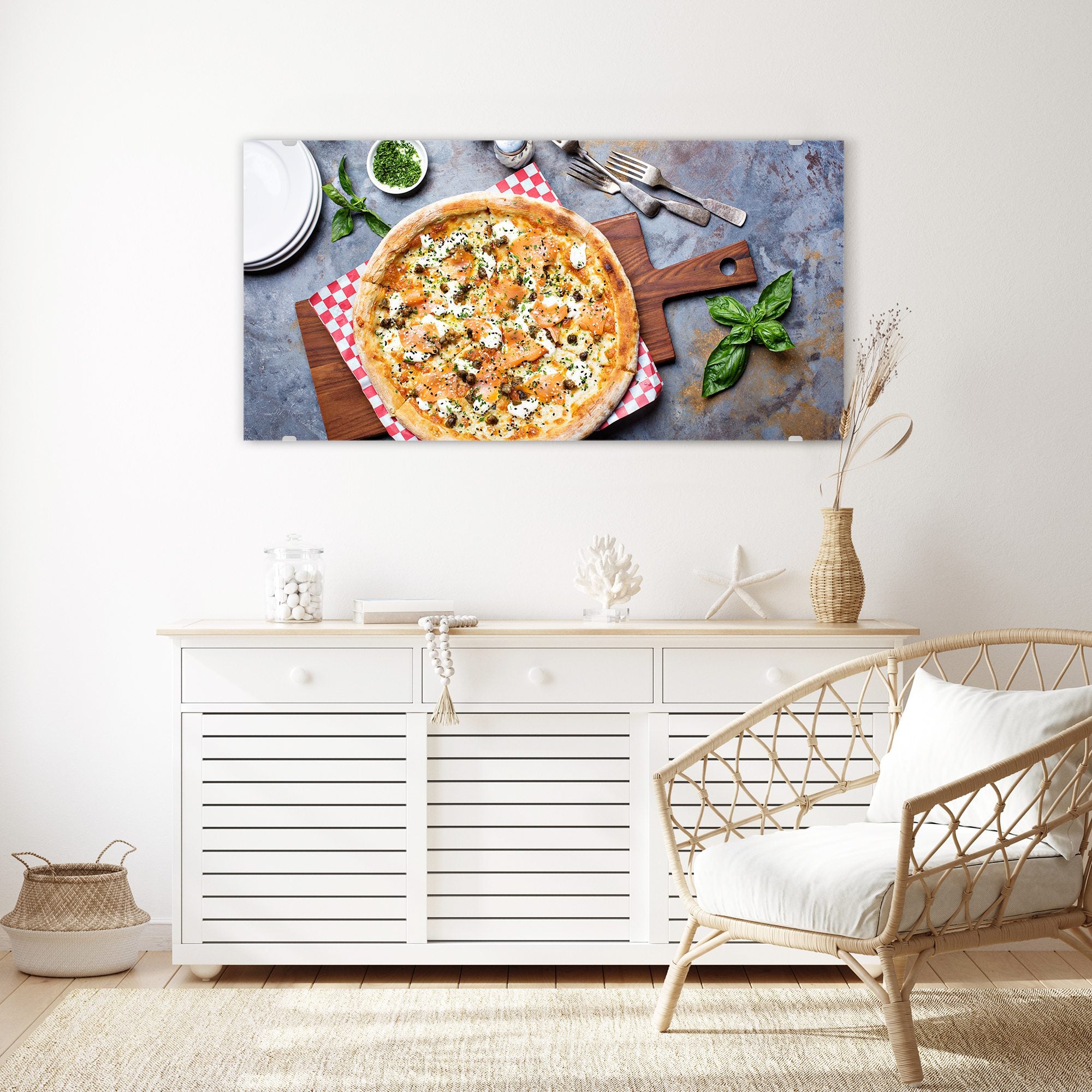 Wandbild - Pizza auf Holzbrett