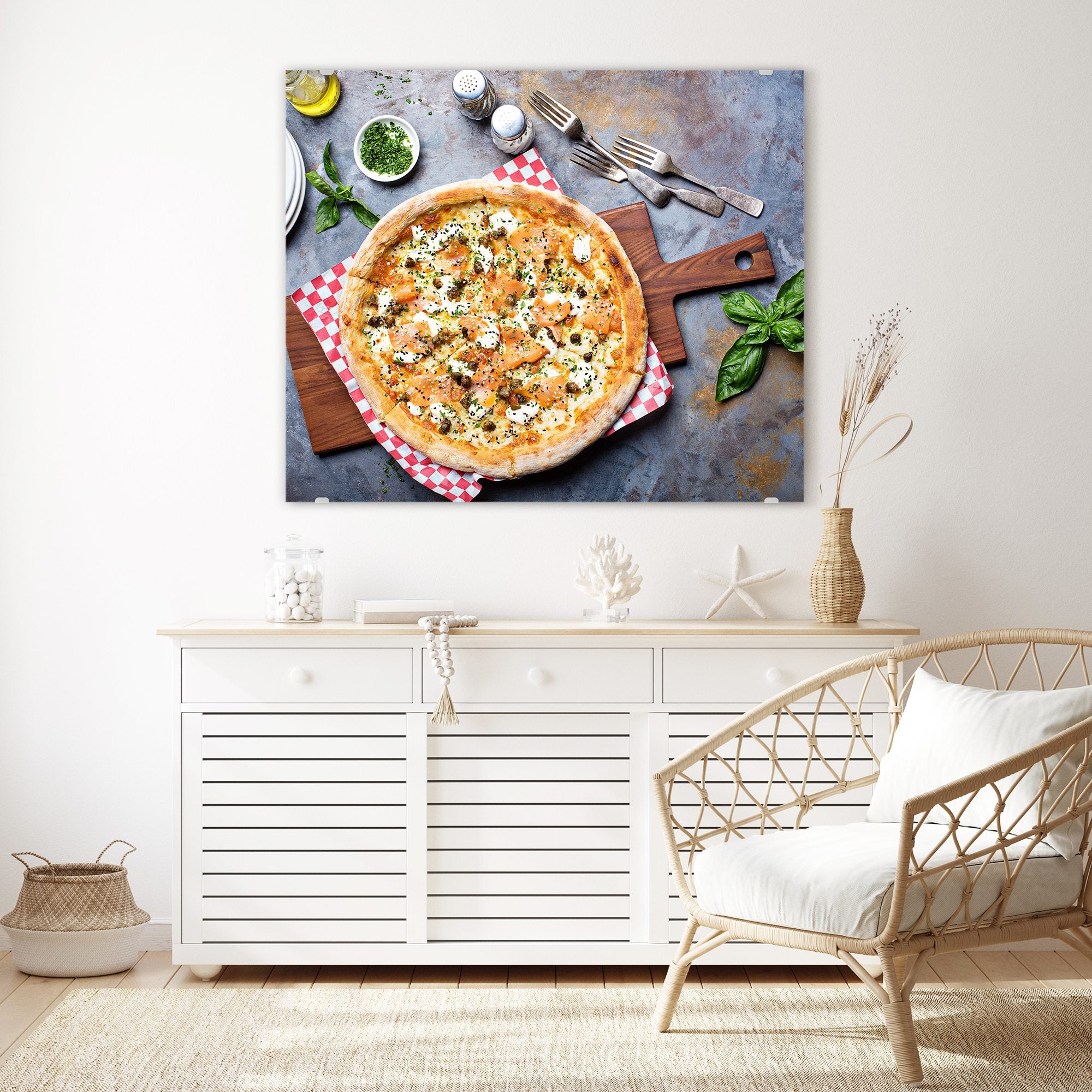 Wandbild - Pizza auf Holzbrett