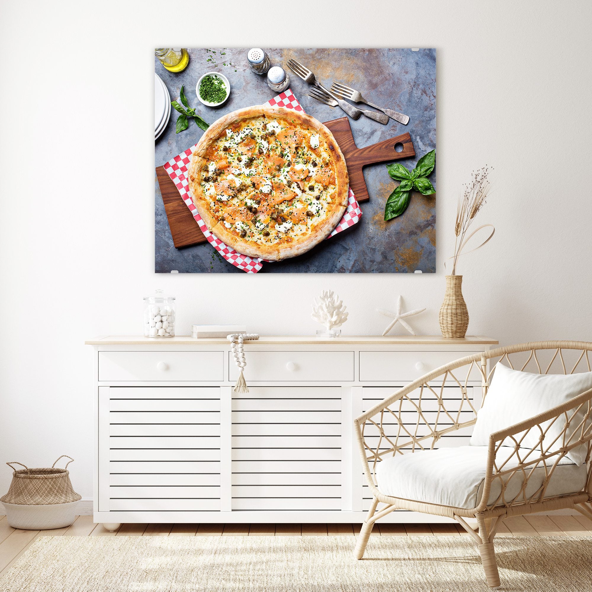 Wandbild - Pizza auf Holzbrett
