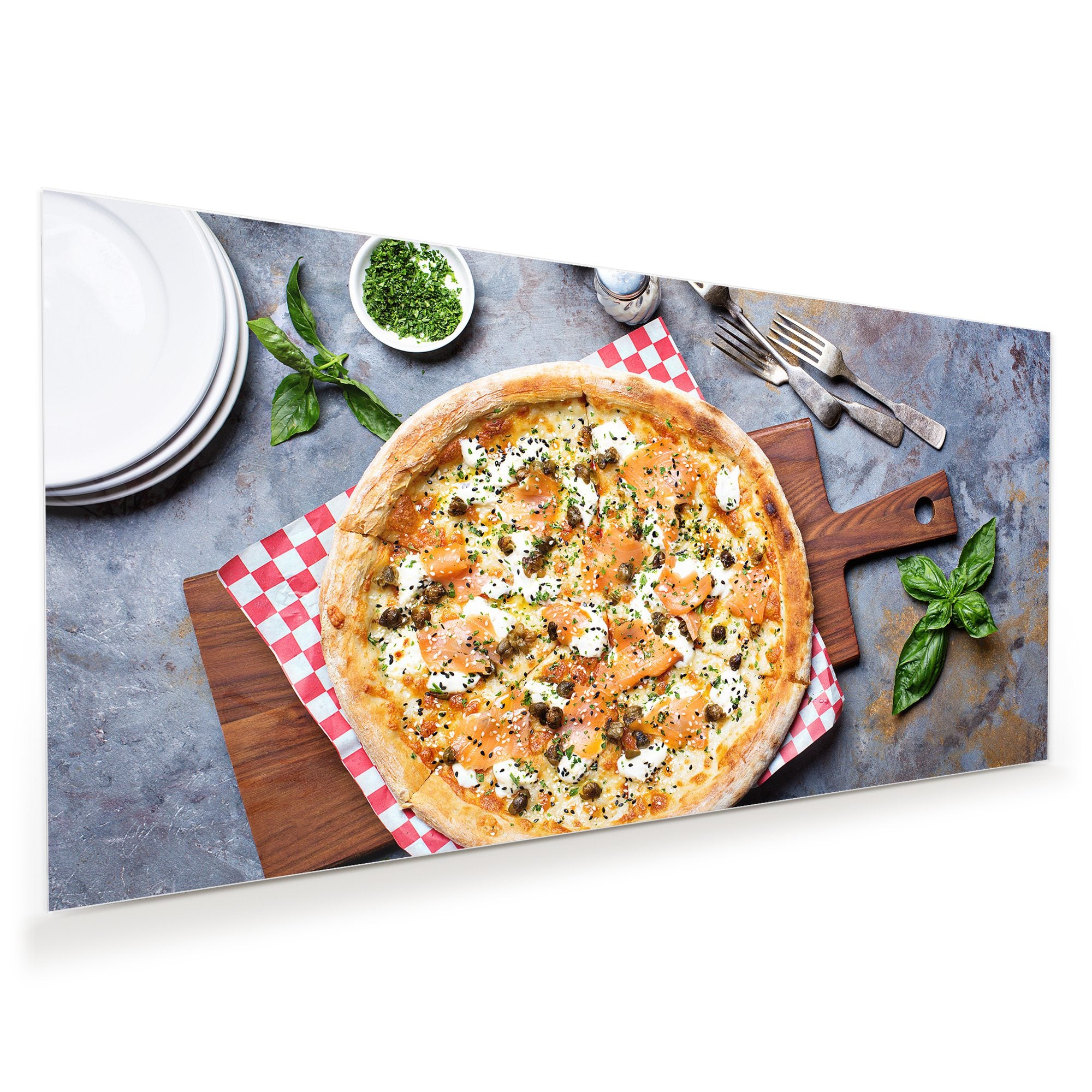 Wandbild - Pizza auf Holzbrett