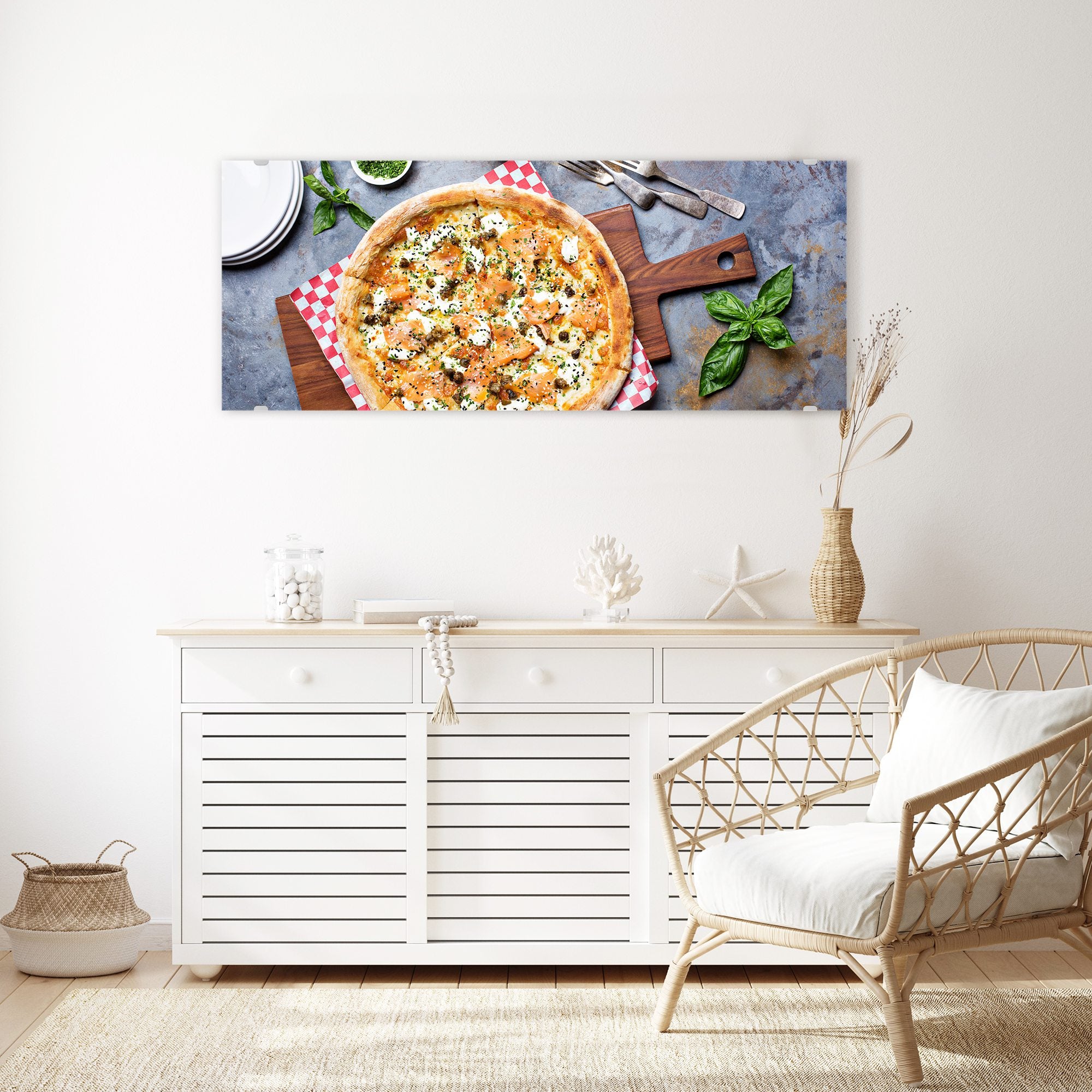 Wandbild - Pizza auf Holzbrett