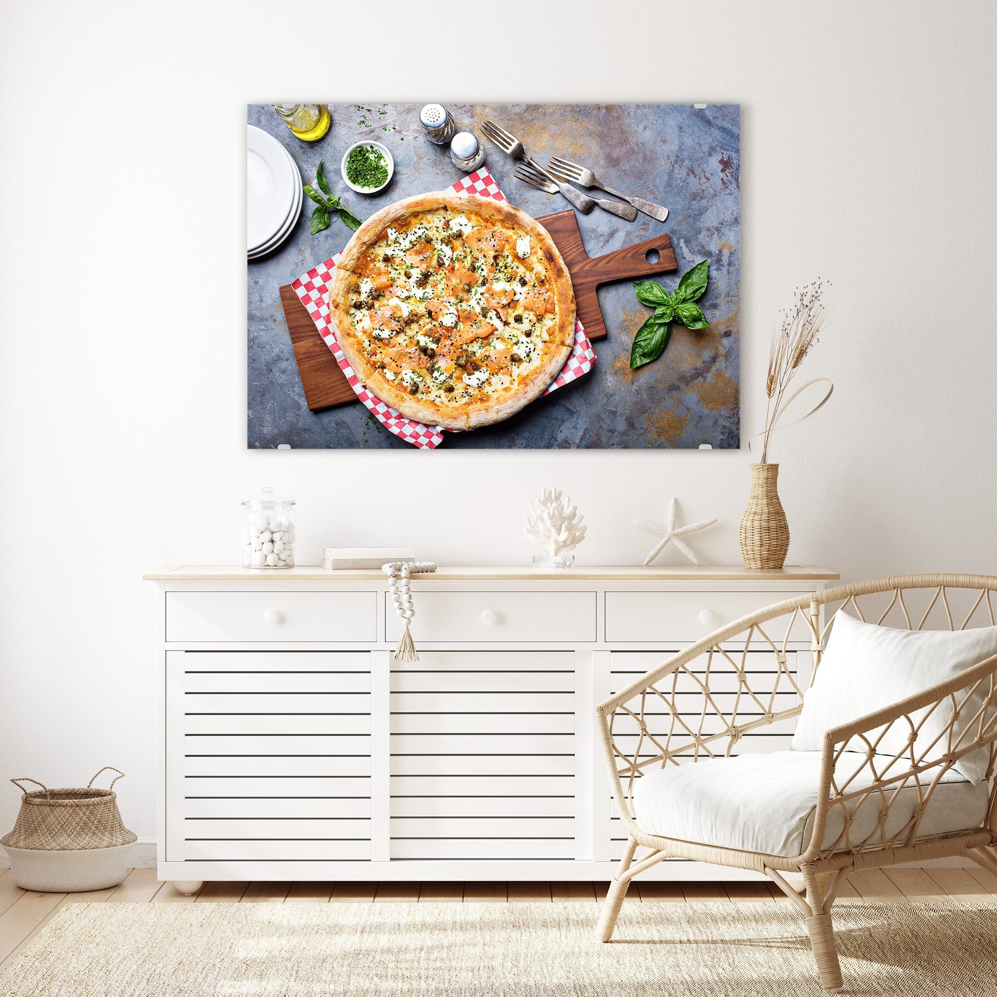 Wandbild - Pizza auf Holzbrett