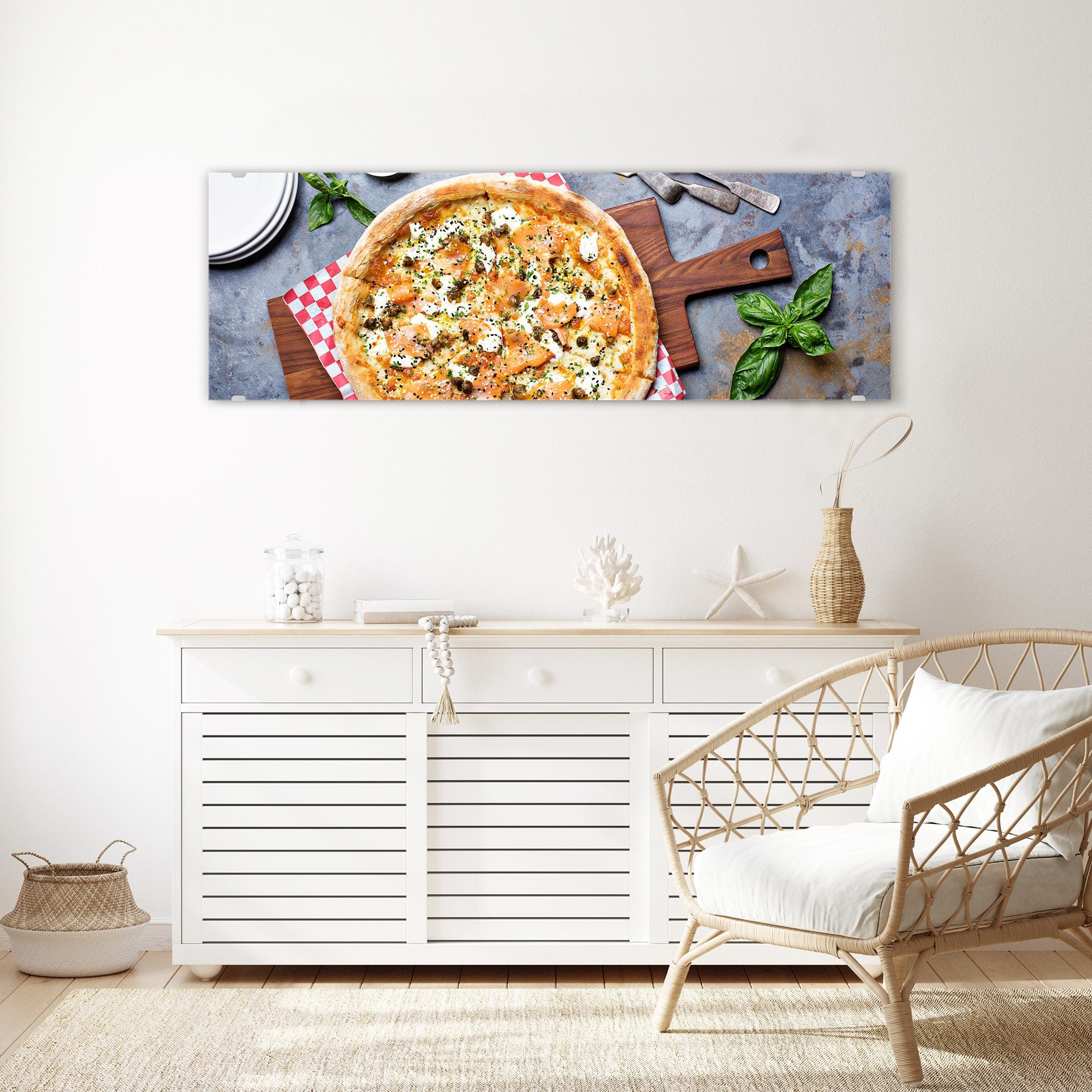 Wandbild - Pizza auf Holzbrett