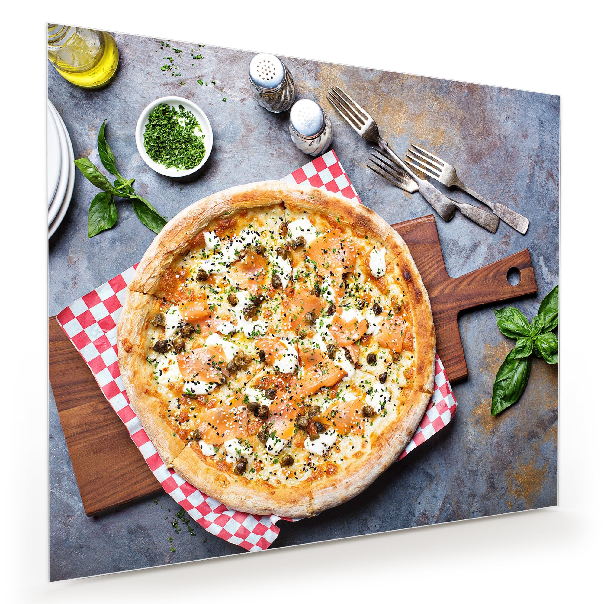 Wandbild - Pizza auf Holzbrett