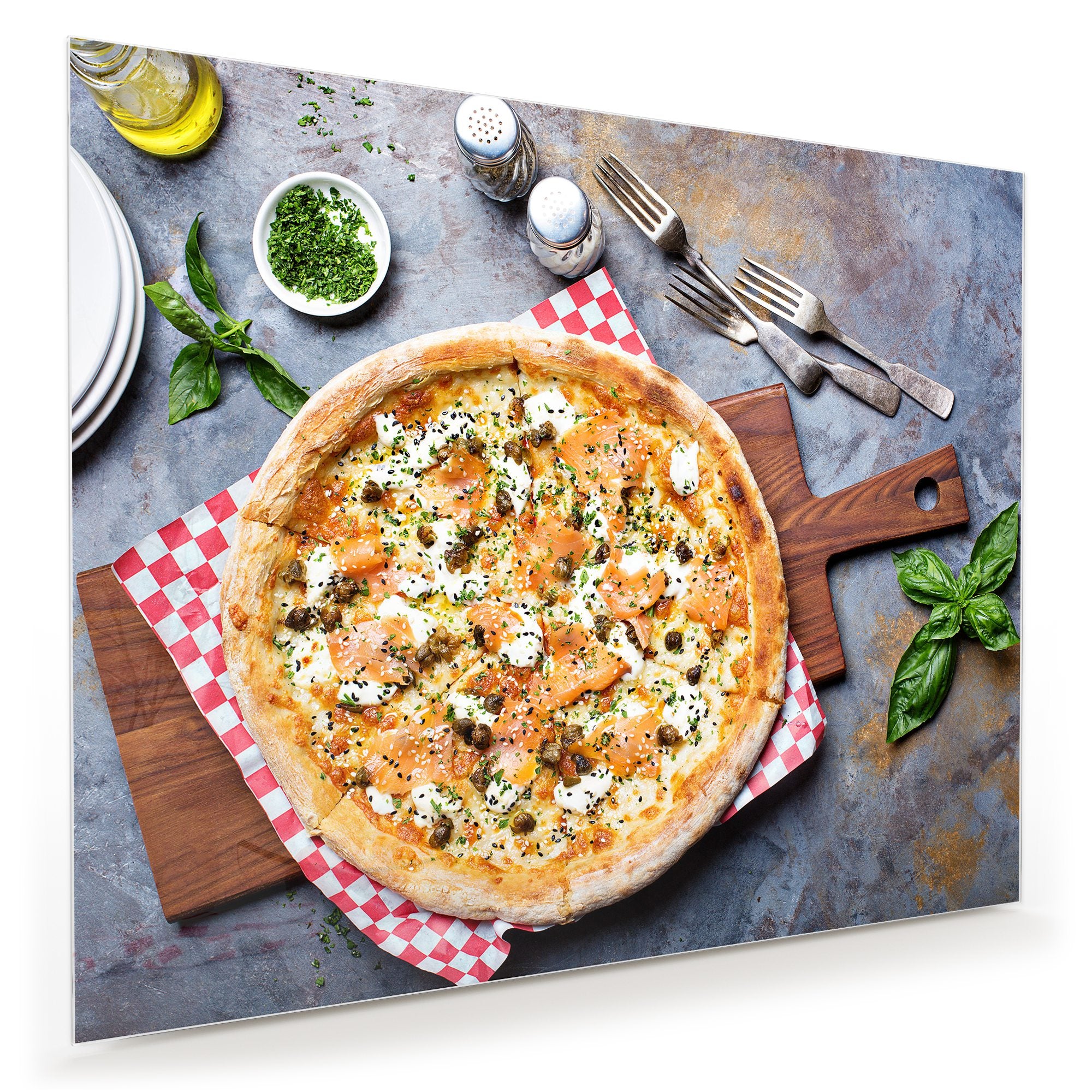 Wandbild - Pizza auf Holzbrett