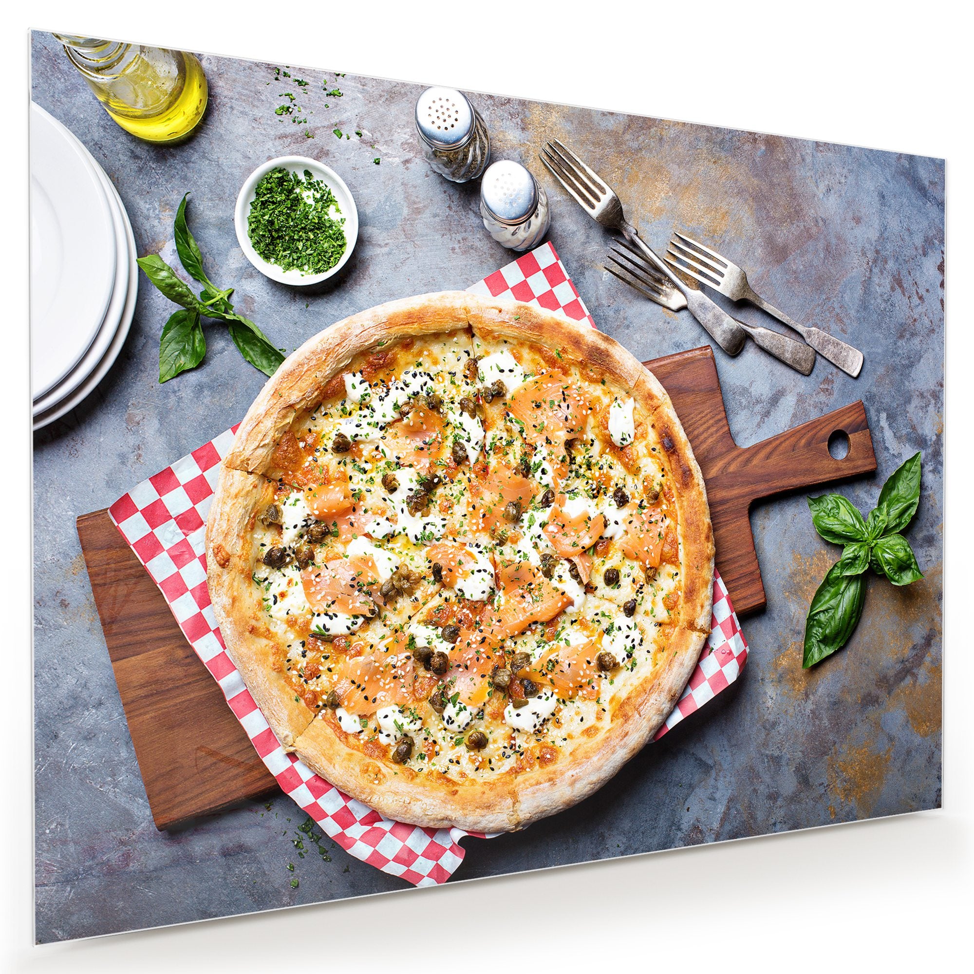 Wandbild - Pizza auf Holzbrett
