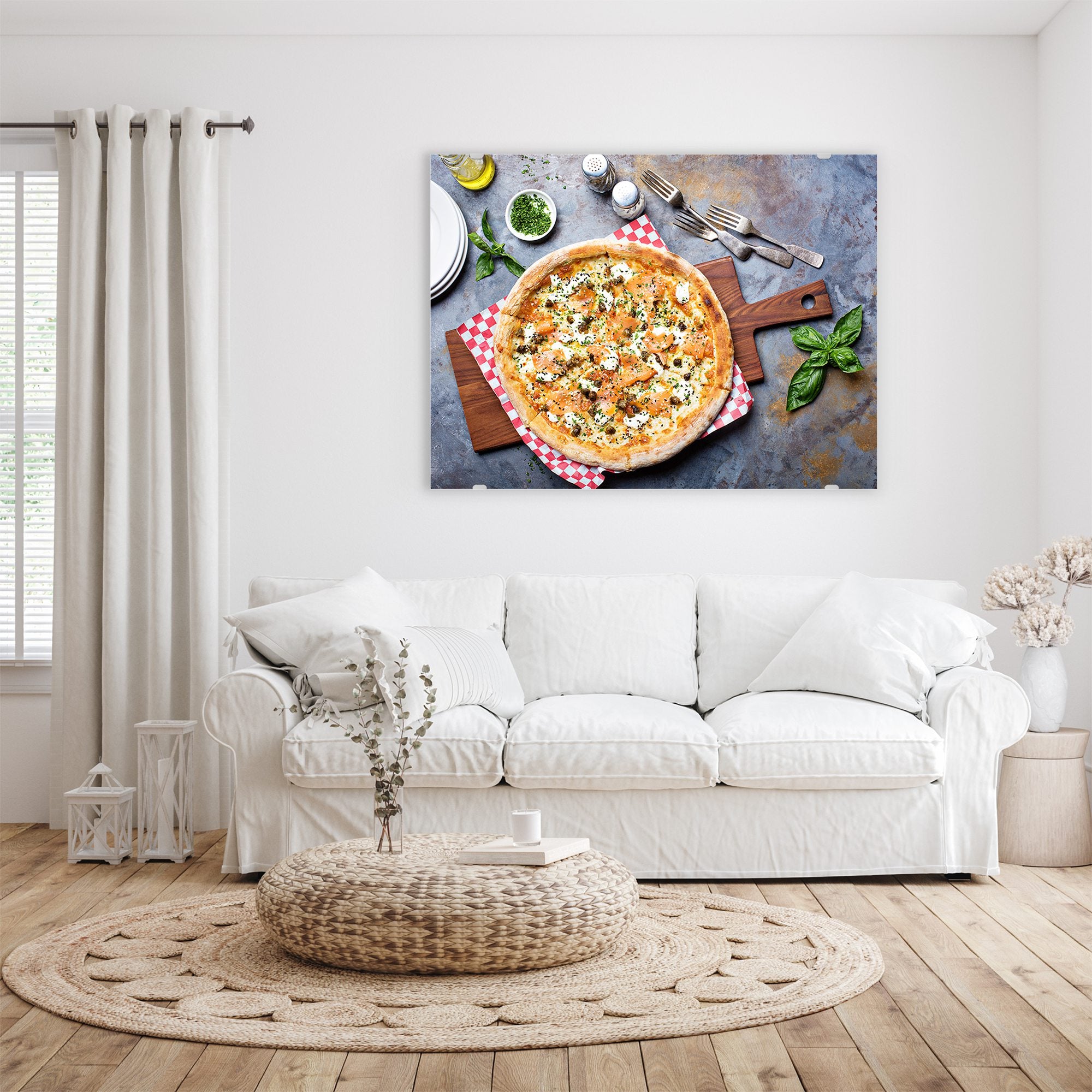 Wandbild - Pizza auf Holzbrett