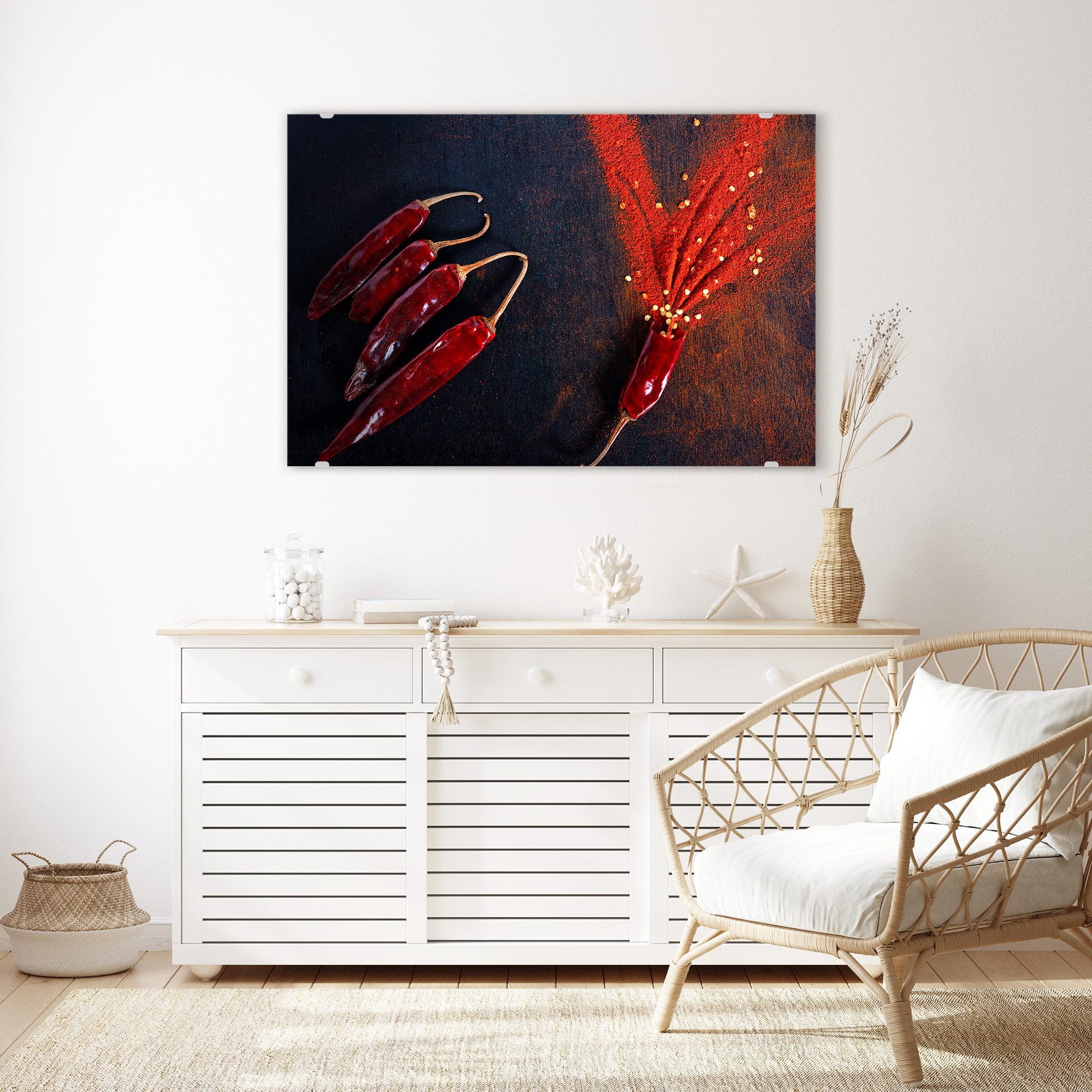Wandbild - Chilipulver und Schoten