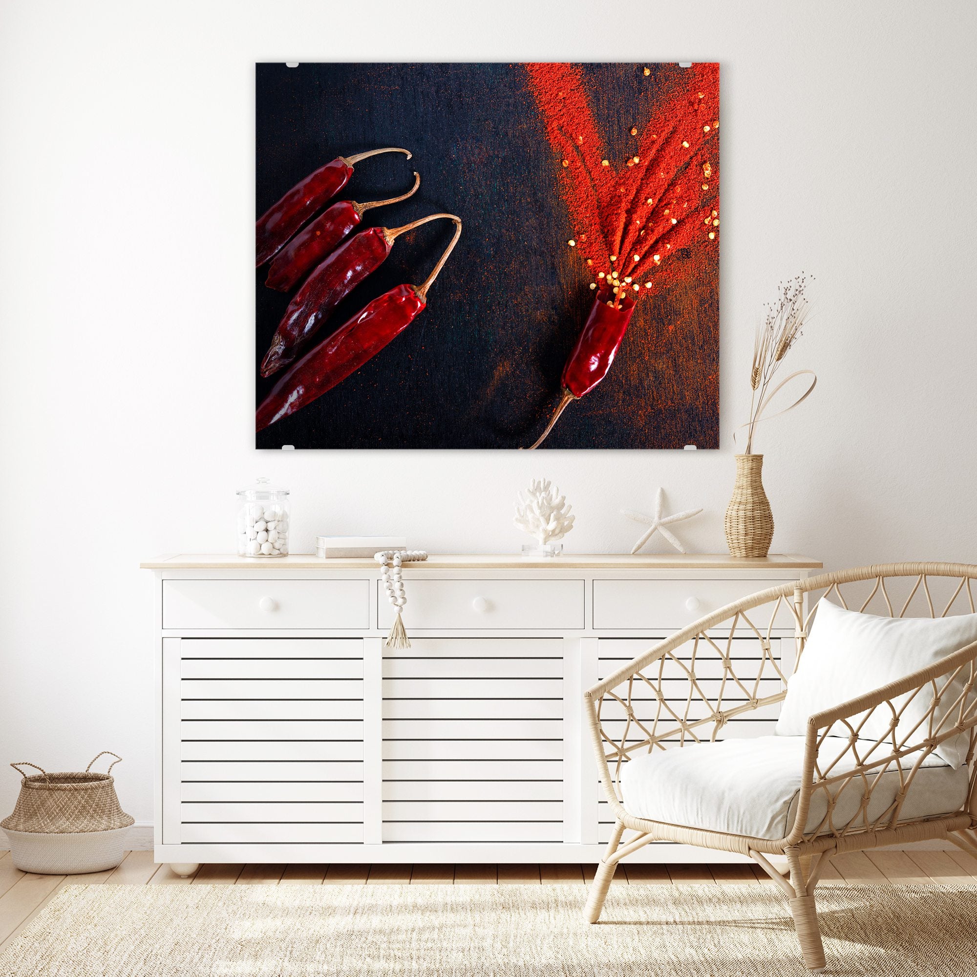 Wandbild - Chilipulver und Schoten