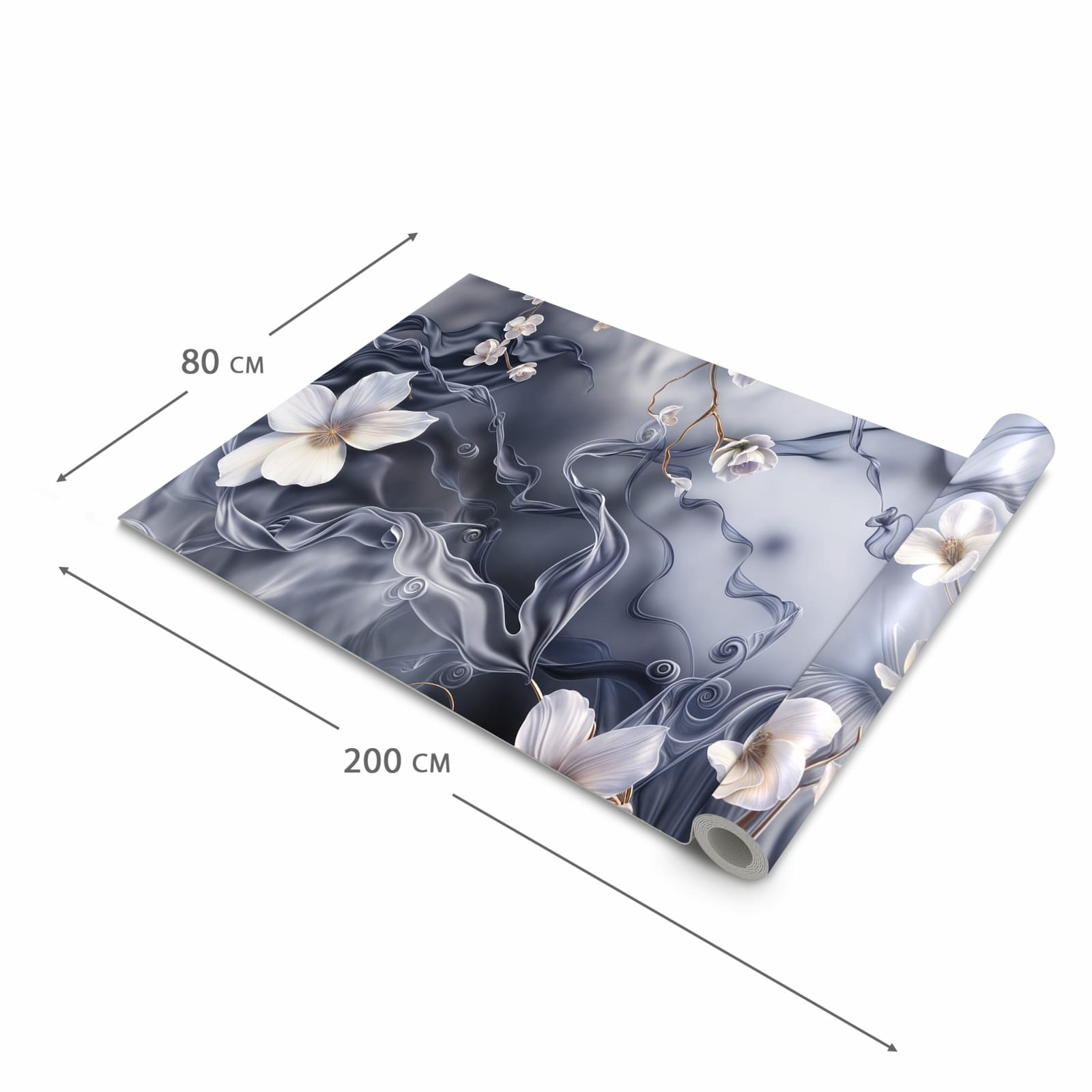 Langlebiger waschbarer Küchenläufer mit Motiv Blumenwellen On Silk in der Größe 80x250 cm