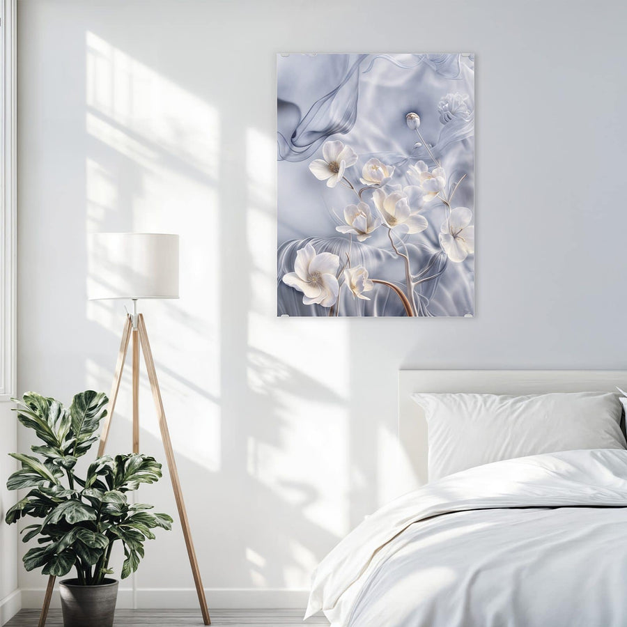 Maße Wandbild - Weiße Blüten auf Seide - Hochformat