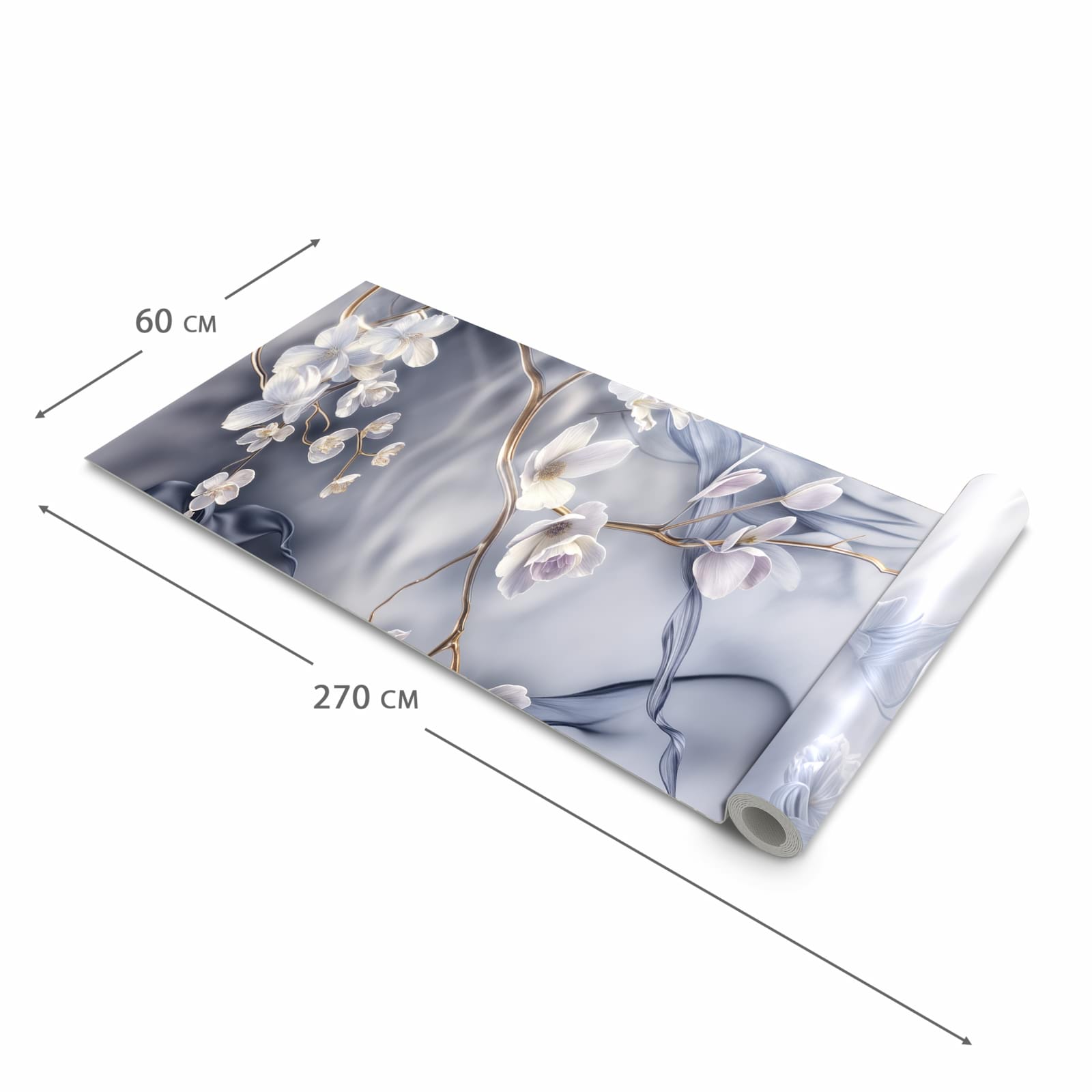 Fleckenresistenter Küchenläufer mit Motiv Blumenwellen On Silk in der Grösse 80x250 cm