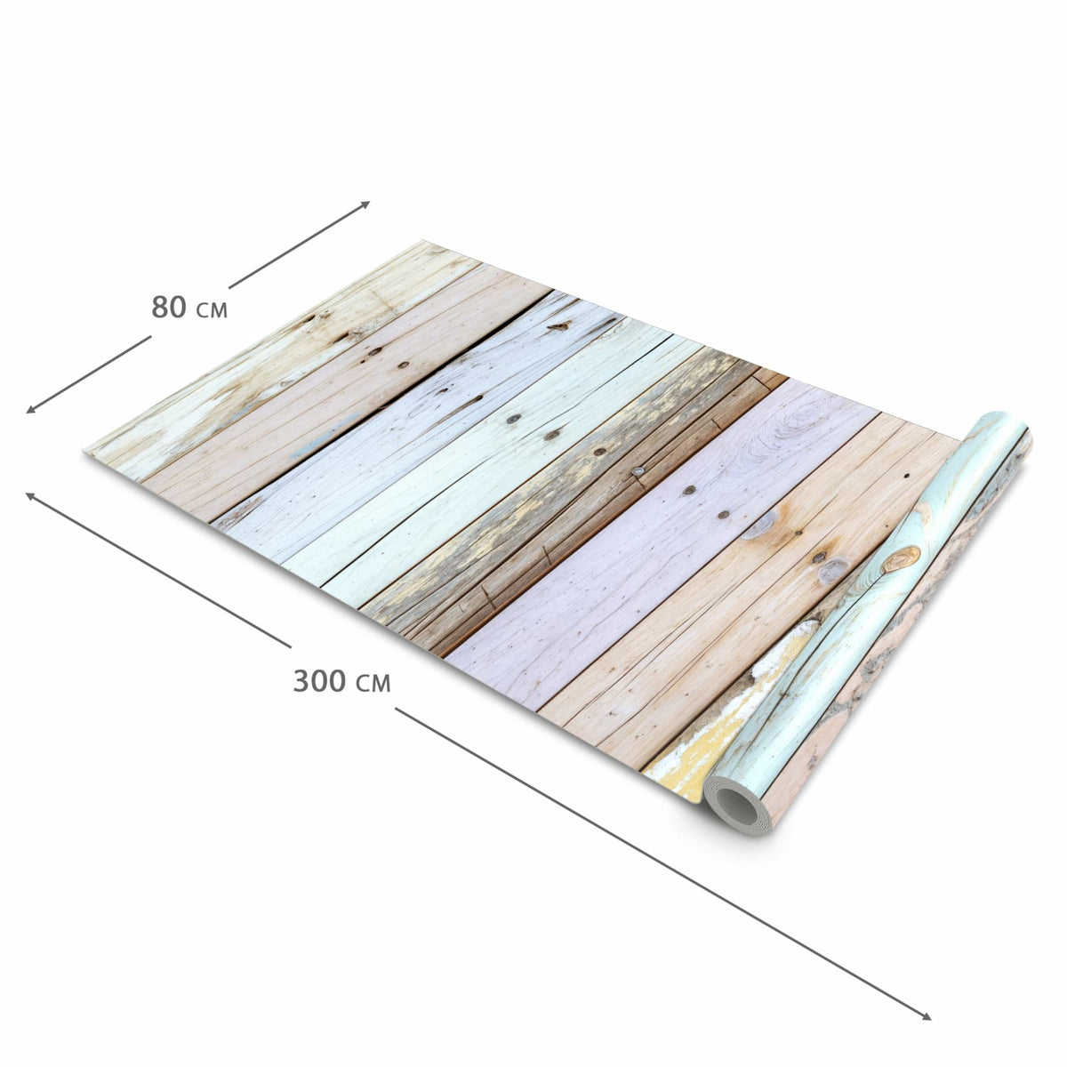 Waschbarer Küchenläufer mit Motiv Bunte Holzplanken in der Grösse 90x240 cm für Trittkomfort