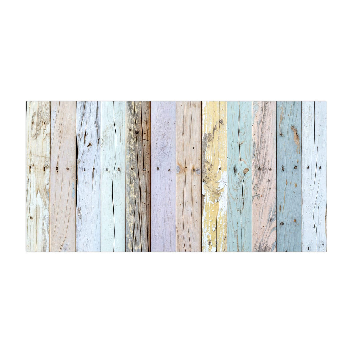 Küchenrückwand aus Glas Holzbretter in Pastell im Hochformat, Motiv bildfüllend von vorn