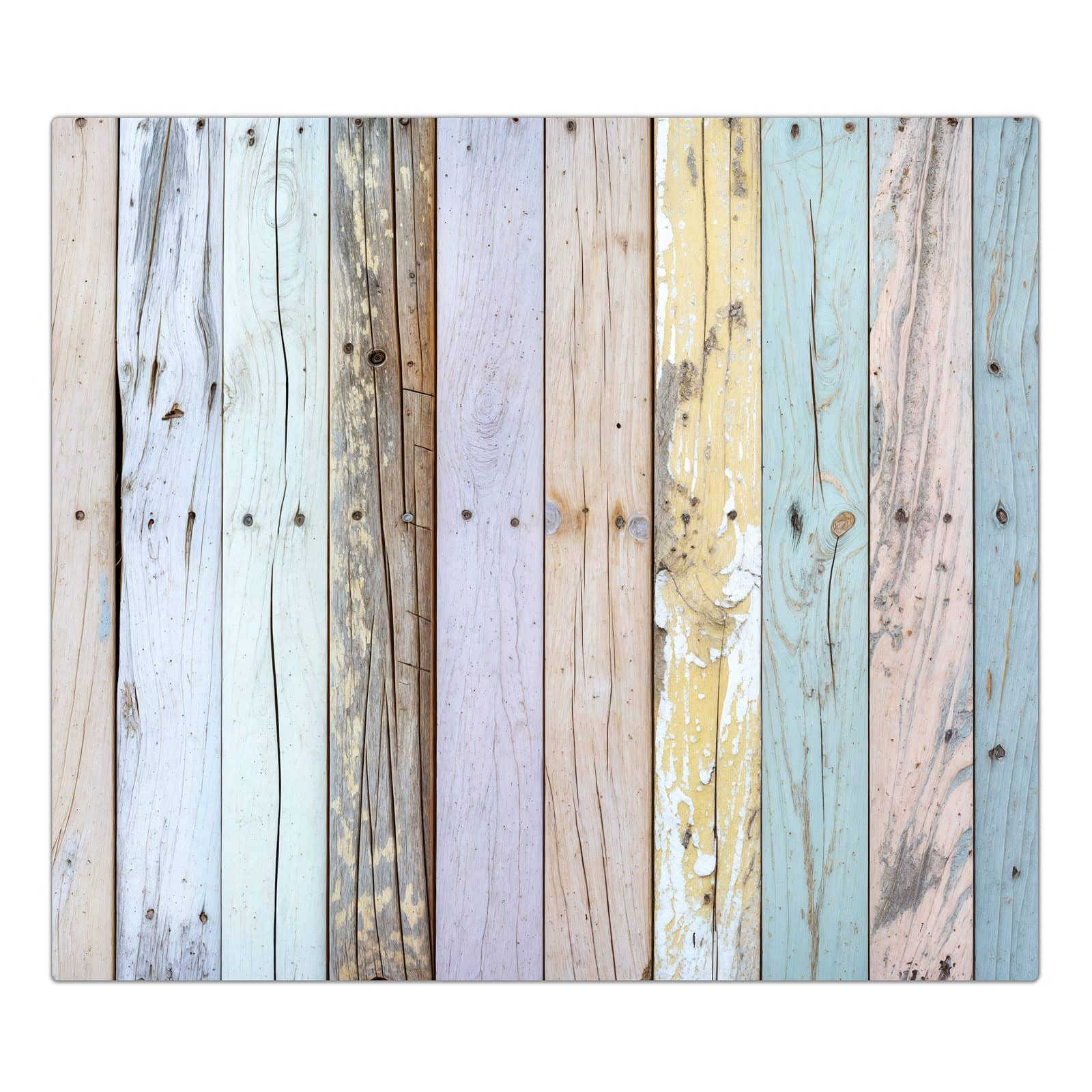 1-teilige Kochfeldabdeckung mit Bunte Holzplanken-Motiv in der Frontansicht #grösse_1-Teilig (60x52cm)
