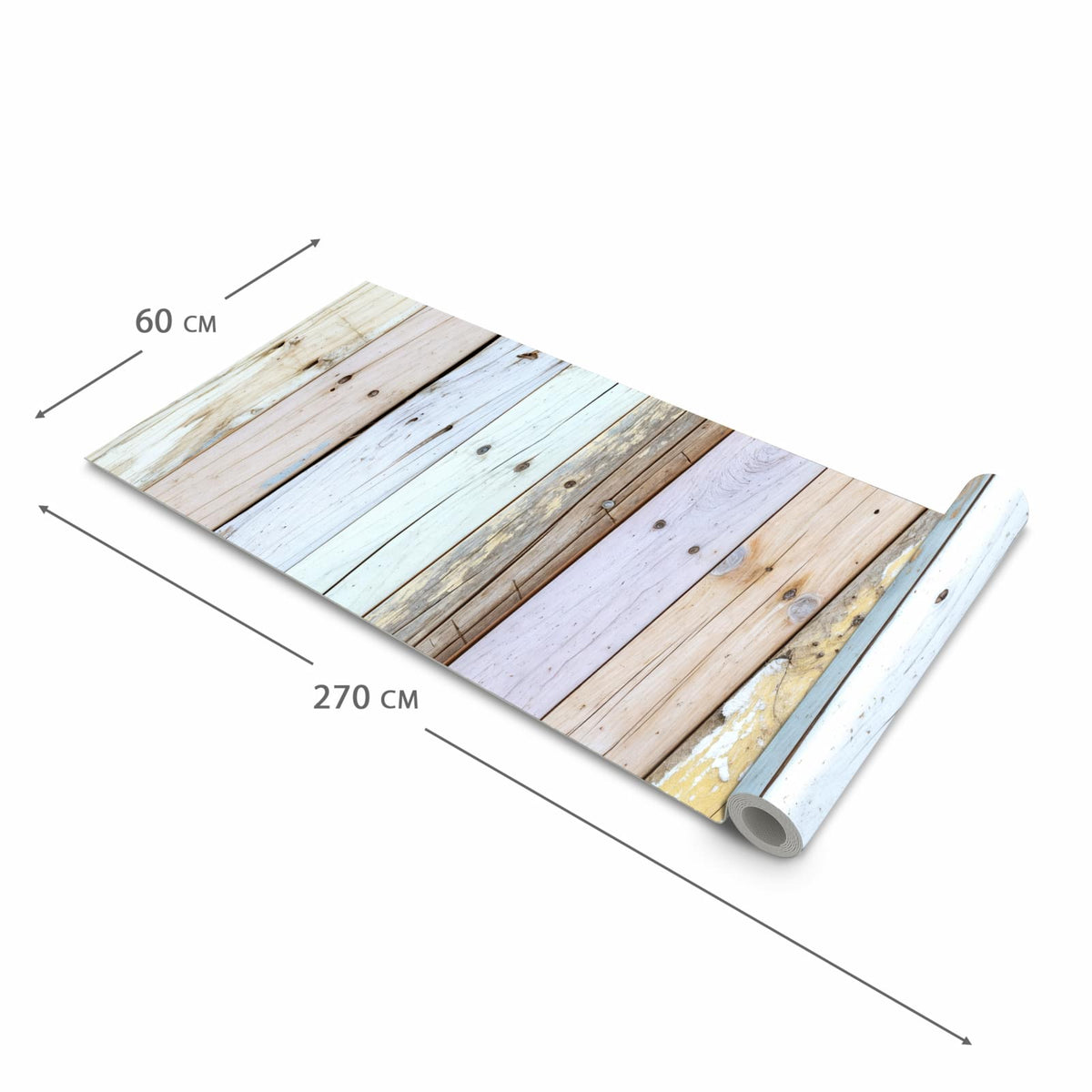 Formstabiler Küchenläufer mit Motiv Bunte Holzplanken in der Grösse 90x180 cm
