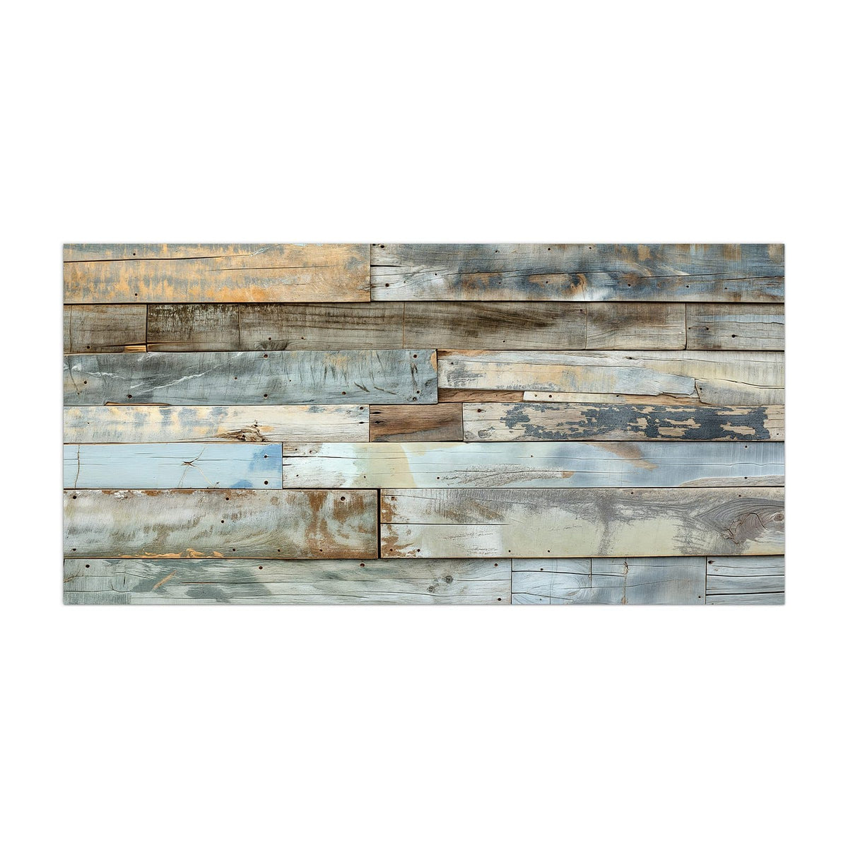 Küchenrückwand aus Glas Holz in Blau und Braun im Hochformat, Motiv bildfüllend von vorn