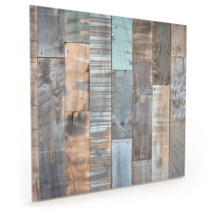 Küchenrückwand mit dem Motiv Patchwork aus Altholz