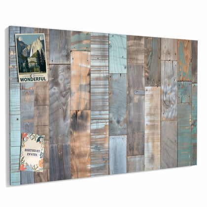 Metall Magnettafel mit dem Motiv Patchwork aus Altholz