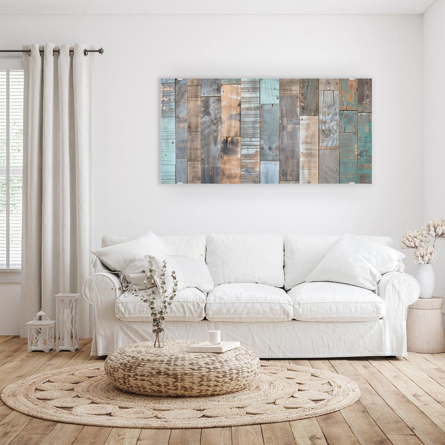 Maße Wandbild - Patchwork aus Altholz - Querformat