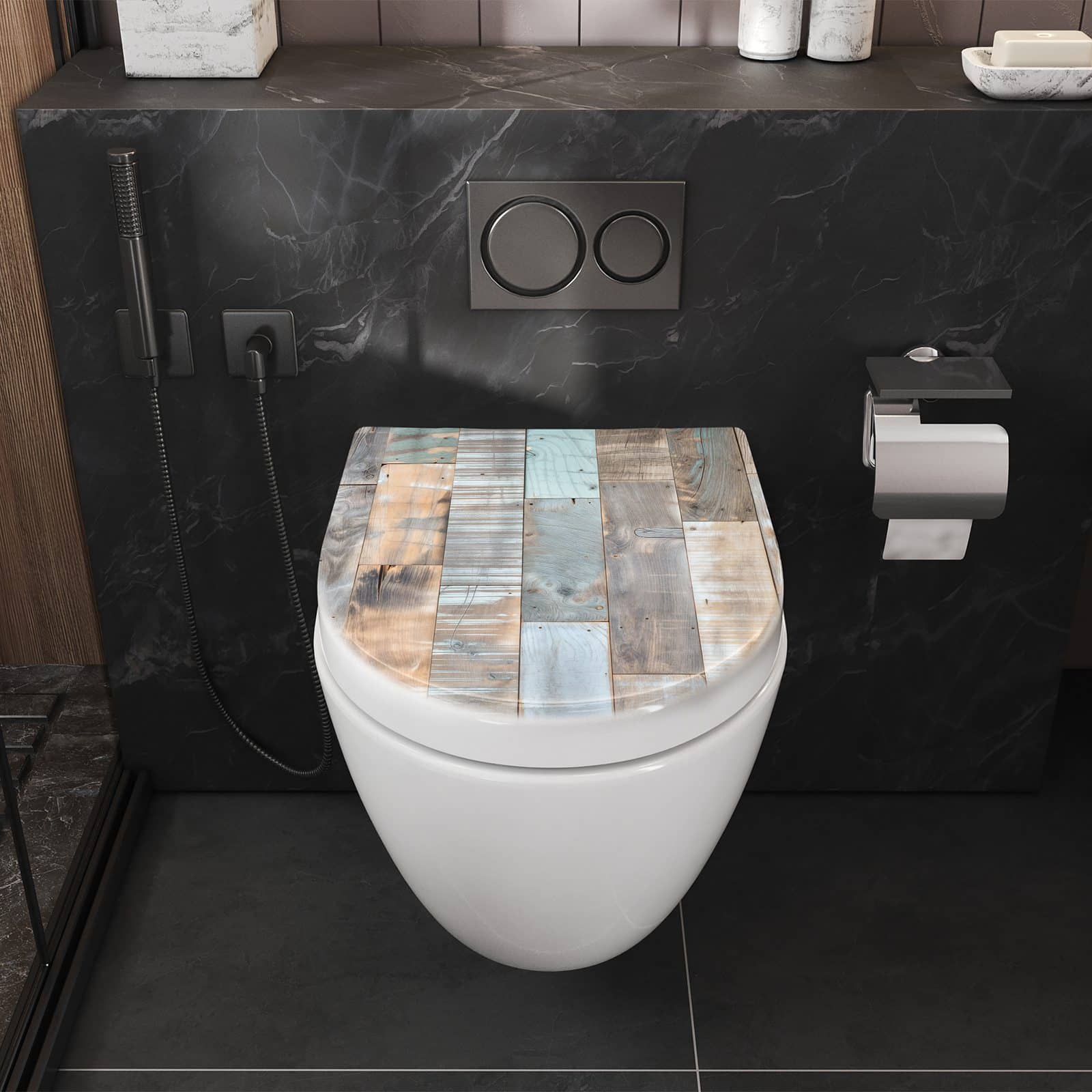 WC-Sitz mit Absenkautomatik Holzplanken Vintage