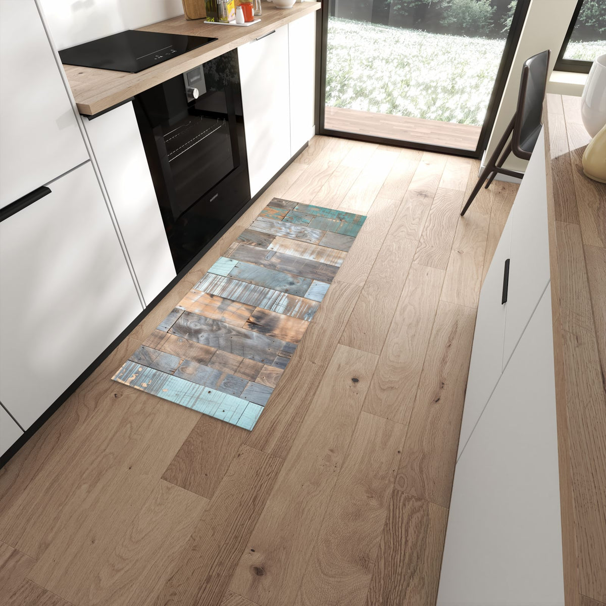 Komfortabler großer Küchenteppich mit Motiv Holzplanken Vintage in moderner Küche #grösse_60 x 150 cm
