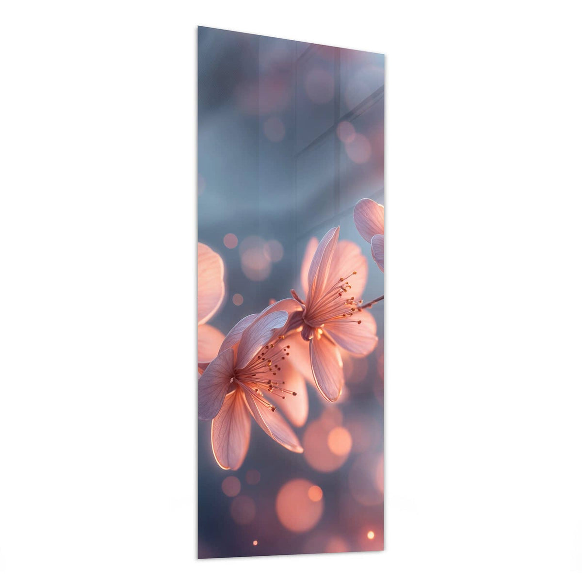 Glasbild Kirschblüten im Licht von der Seite, 4 mm Echtglas