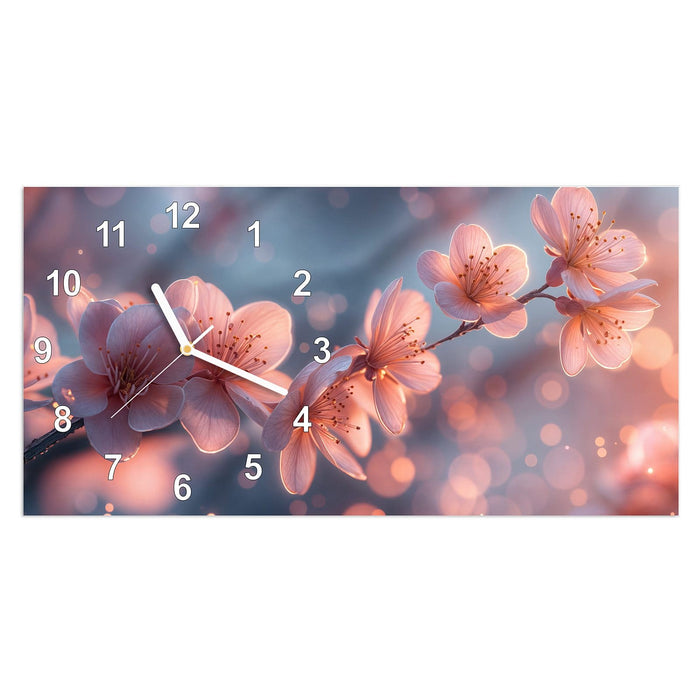 Wanduhr Blühender Zweig aus Glas – Querformat 60 × 30 cm mit Ziffernblatt Modern