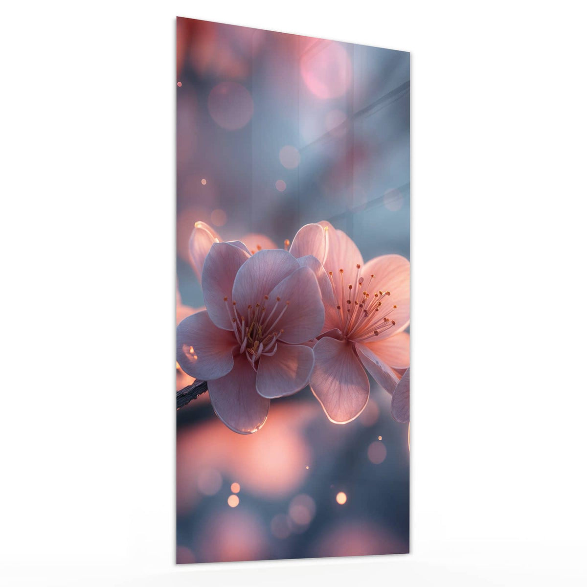 Glasbild Kirschblüten im Licht von der Seite, 4 mm Echtglas