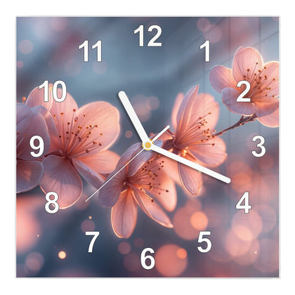 Wanduhr Quadratisch mit dem Motiv Kirschblüten im Licht