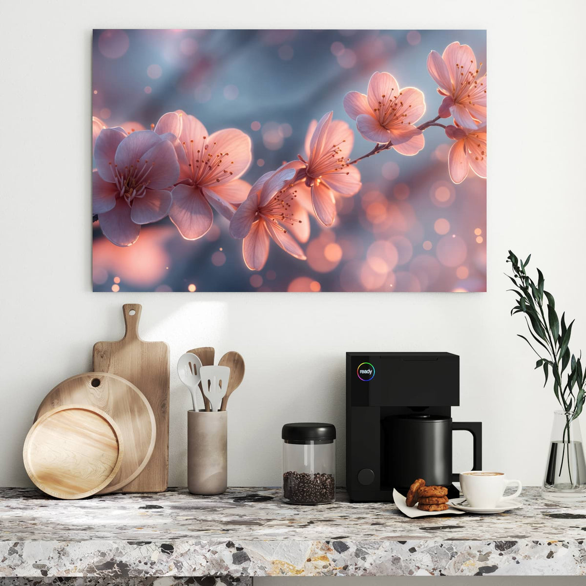 Metall Magnettafel - Kirschblüten im Licht – Rosa Kirschblüten vor zartem Bokeh