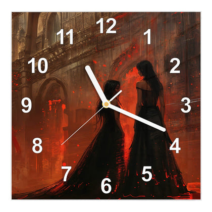 Wanduhr Quadratisch mit dem Motiv Frauen im roten Licht