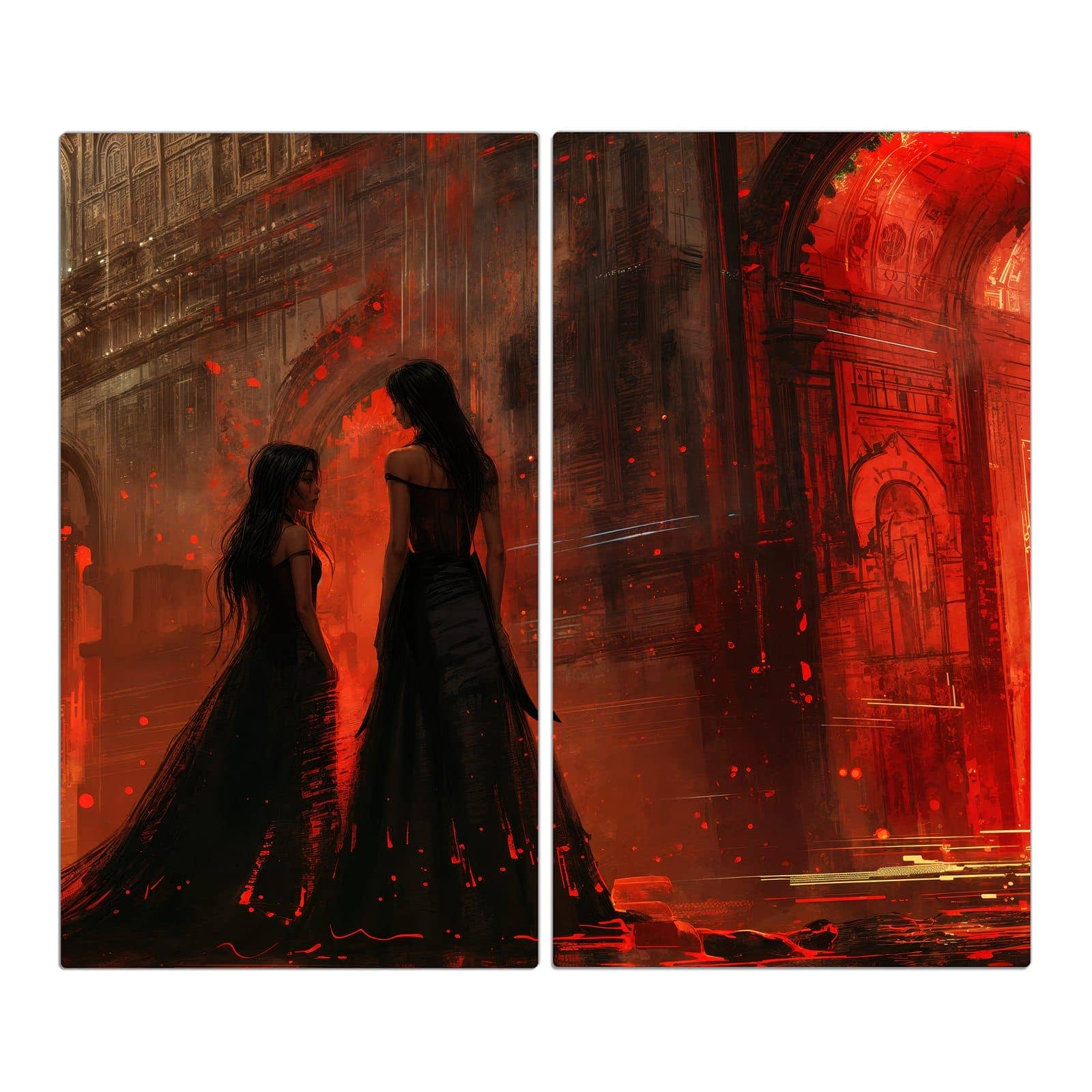 2-teilige Kochfeldabdeckung mit Feuerpalast-Motiv in der Frontansicht #grösse_2-Teilig (60x52cm)