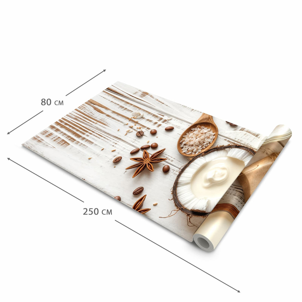 Geruchsneutraler rutschfester Küchenläufer mit Motiv Natürliche Pflegeprodukte in der Grösse 80x280 cm