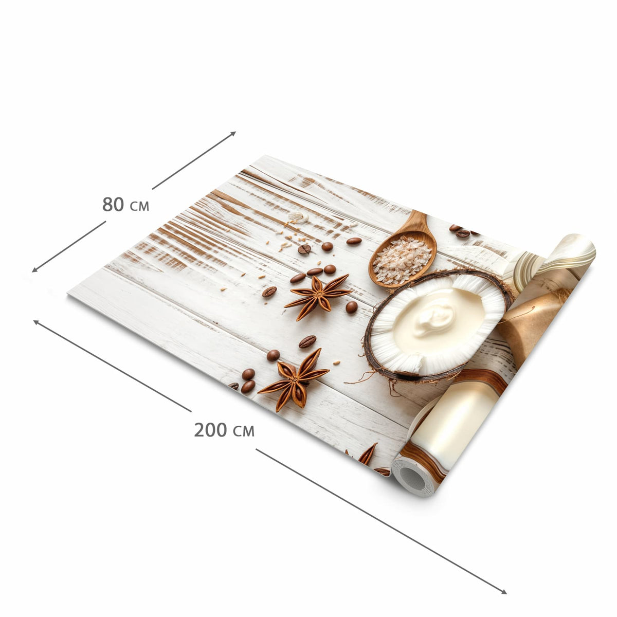 Schmutzabweisender rutschfester Küchenläufer mit Motiv Natürliche Pflegeprodukte in der Größe 80x280 cm