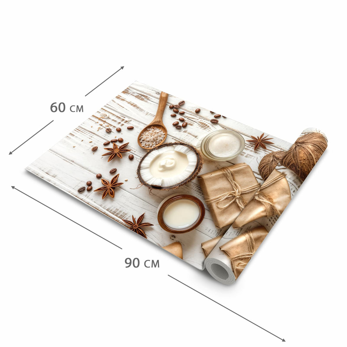 Fleckenresistenter rutschfester Küchenläufer mit Motiv Natürliche Pflegeprodukte in der Größe 80x280 cm