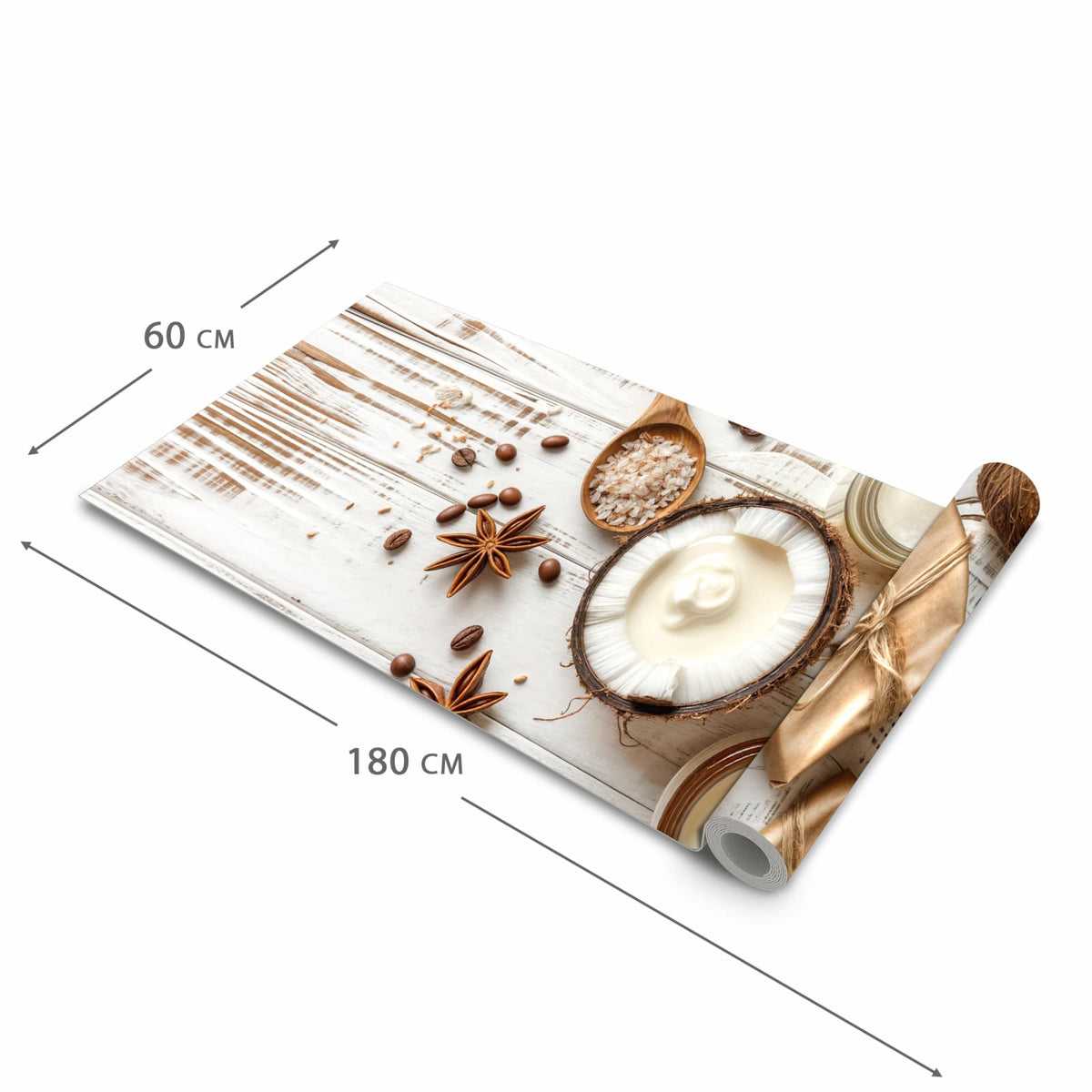Abriebfester Küchenteppich mit Motiv Natürliche Pflegeprodukte in der Grösse 80x280 cm
