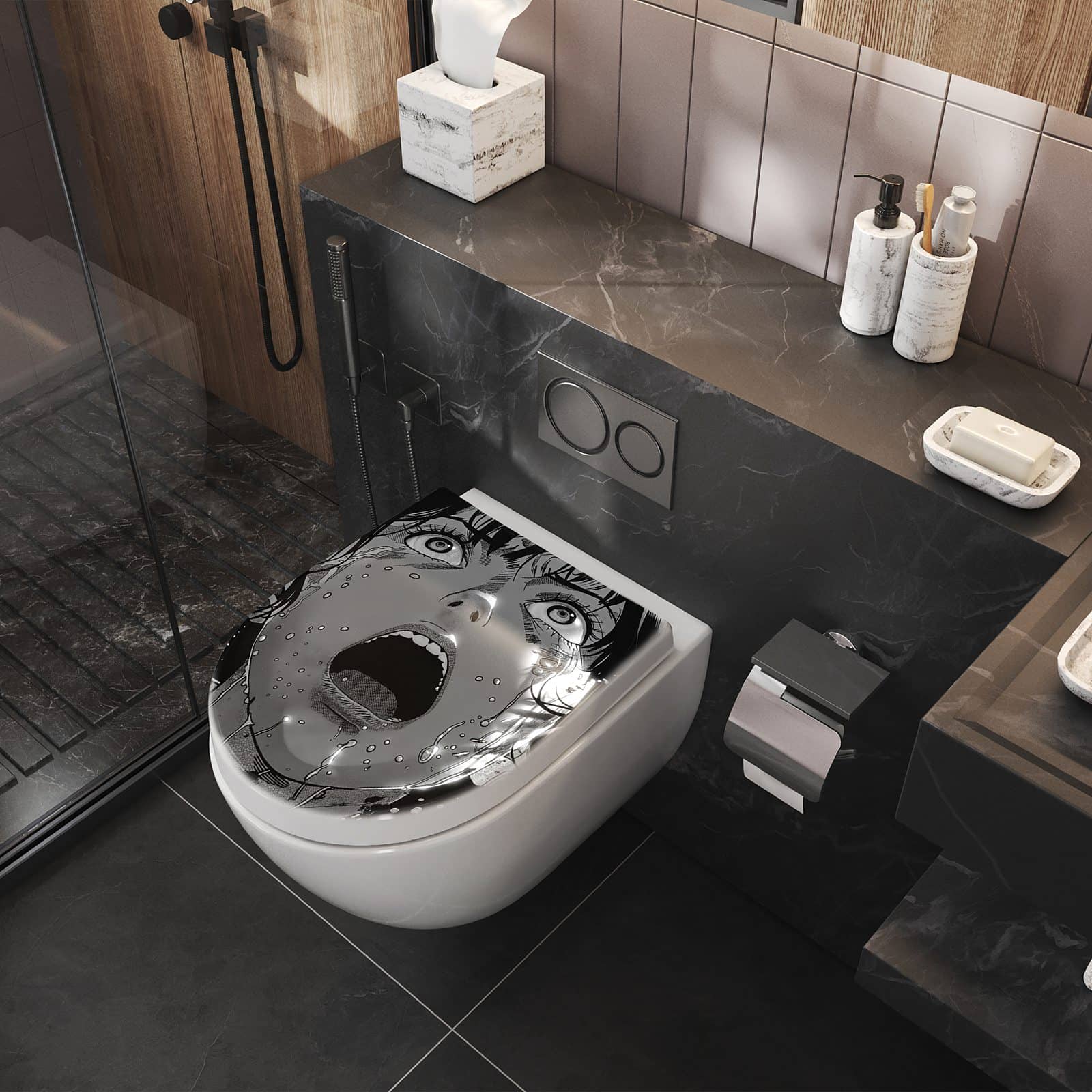 WC-Sitz mit Absenkautomatik Schreiender Ausdruck