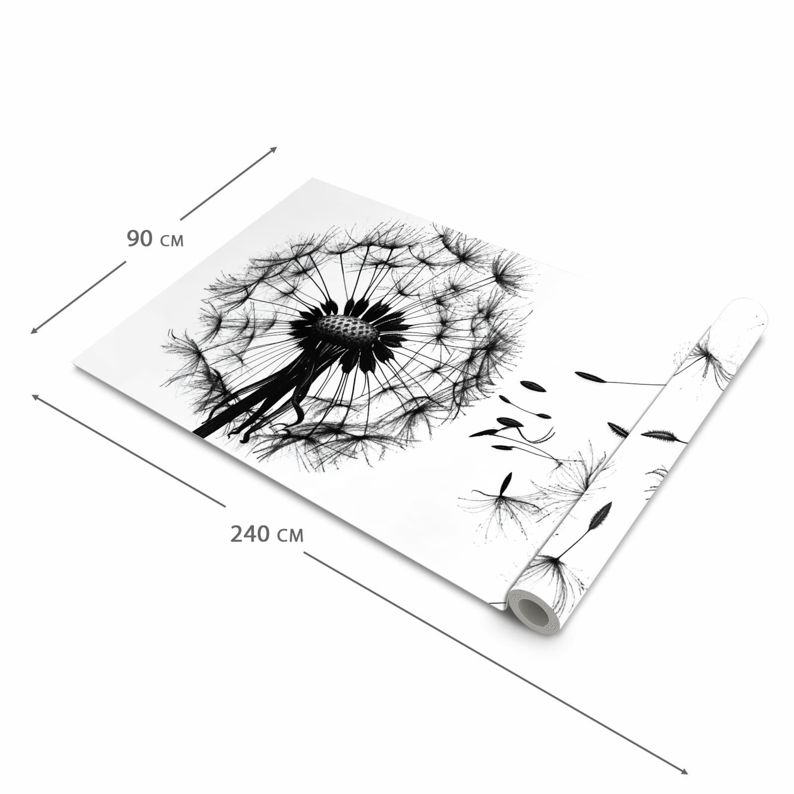 Rutschfester dünner Teppich mit Motiv Pusteblume in der Grösse 80x250 cm, einfach zu reinigen