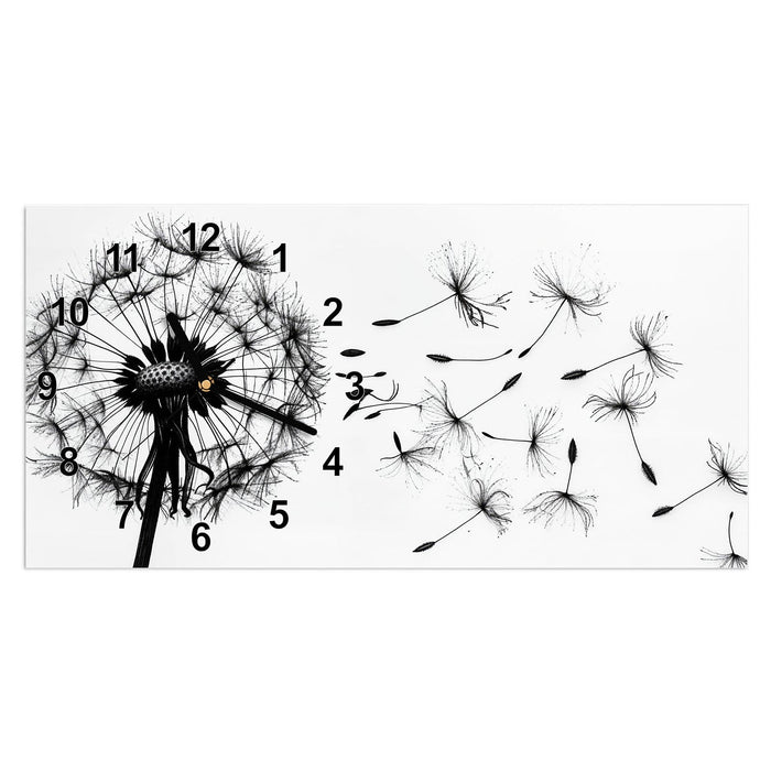 Wanduhr Pusteblume aus Glas – Querformat 60 × 30 cm mit Ziffernblatt Modern