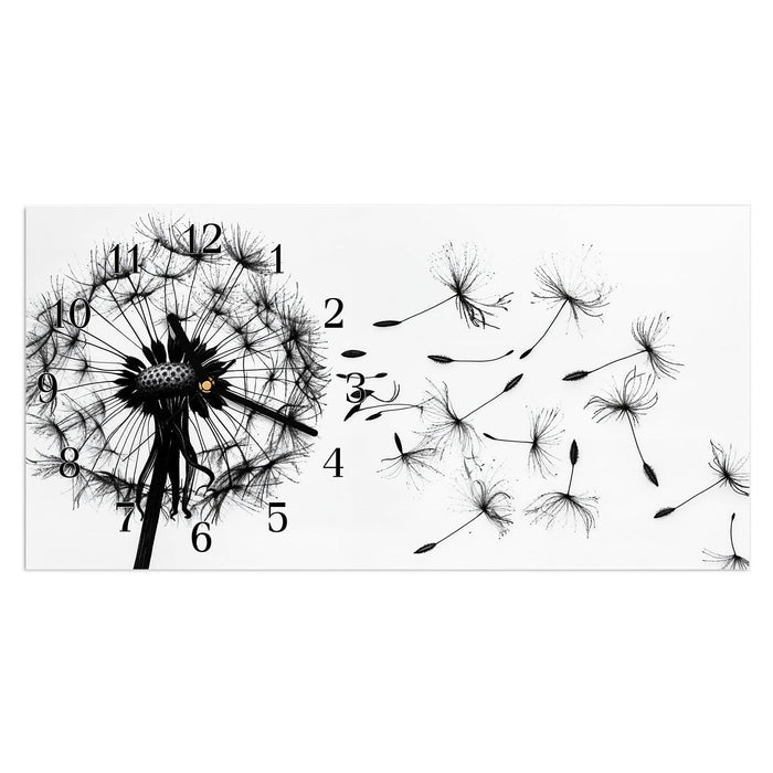 Wanduhr Pusteblume aus Glas – Querformat 60 × 30 cm mit Ziffernblatt Klassisch