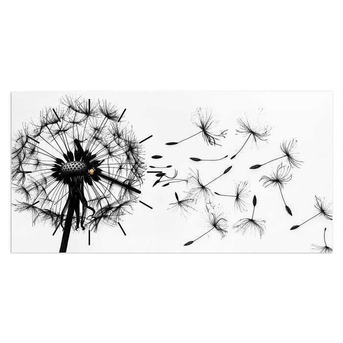 Wanduhr Pusteblume aus Glas – Querformat 60 × 30 cm mit Ziffernblatt Linie