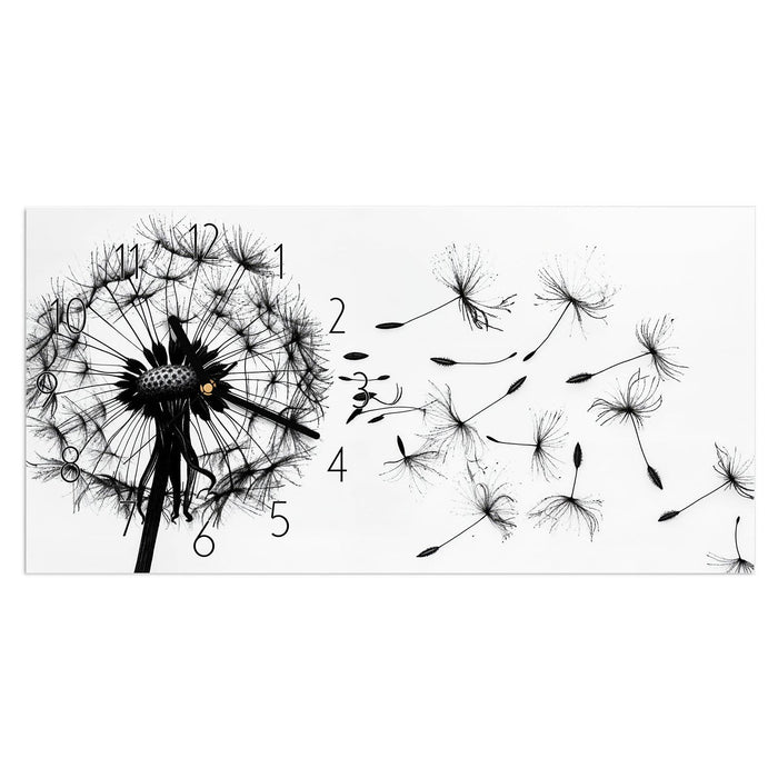 Wanduhr Pusteblume aus Glas – Querformat 60 × 30 cm mit Ziffernblatt Elegant