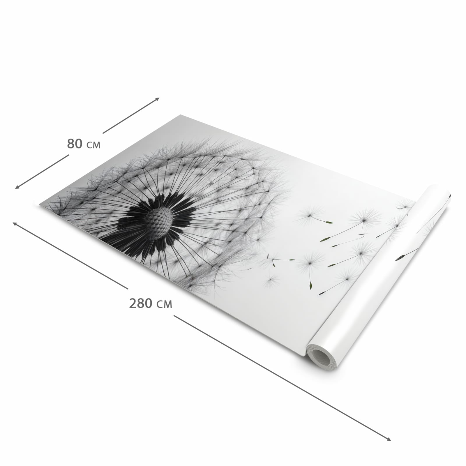 Formstabiler Küchenteppich mit Motiv Pusteblume im Wind in der Grösse 80x250 cm