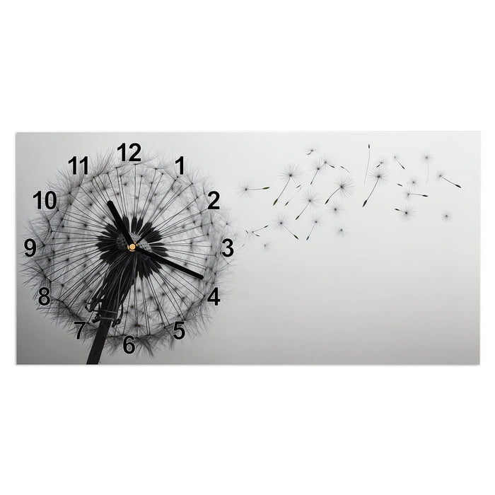 Wanduhr Pusteblume im Wind aus Glas – Querformat 60 × 30 cm mit Ziffernblatt Modern