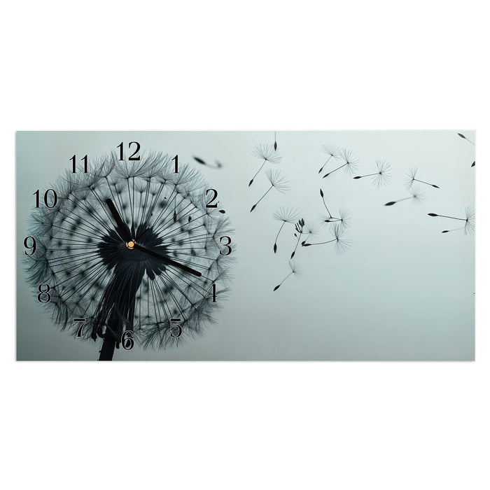 Wanduhr Sanfte Pusteblume aus Glas – Querformat 60 × 30 cm mit Ziffernblatt Klassisch